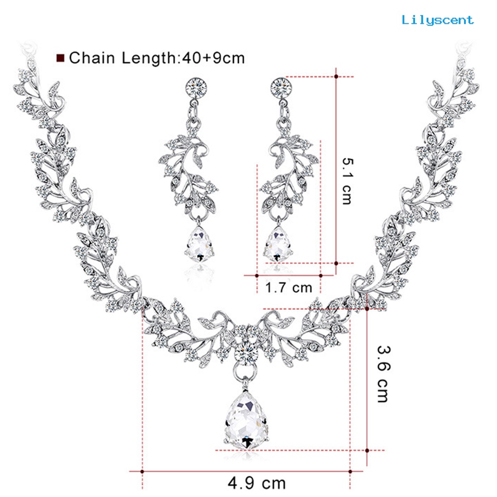 [LS]1 Set Kalung Anting Pengantin Daun Perhiasan Berlian Imitasi Adjustable Set Perhiasan Ringan Untuk Pernikahan