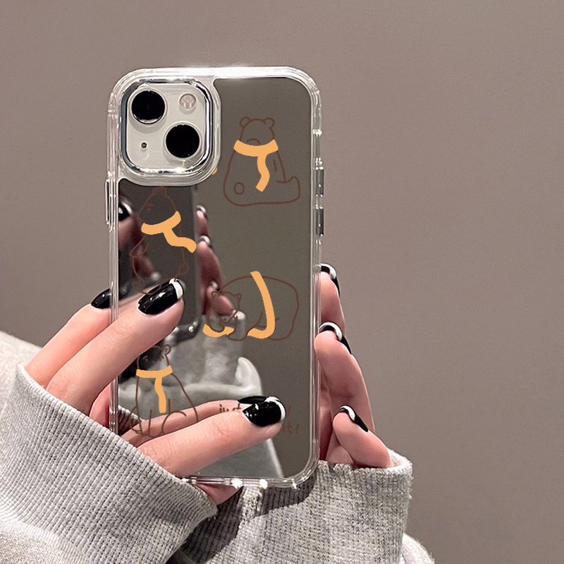 IPHONE Beruang Polar Memakai Syal Mirror Phone Case Kompatibel Untuk Iphone11 12 13 14 12Pro 13Pro 14Pro Pro Max XR X XS Max Electroplating Tombol Perlindungan Mirror Cover