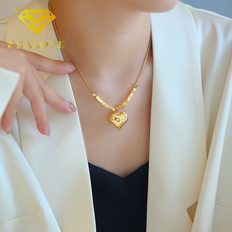 Kalung Titanium Wanita Hati Cantik Mewah Emas 18K Anti Karat Korea Fashion Aksesoris Wanita Perhiasan