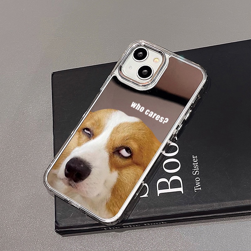 IPHONE Casing Ponsel Cermin Anjing Keren Kompatibel Untuk Iphone11 12 13 14 12Pro 13Pro 14Pro Pro Max XR X XS Max Electroplating Tombol Perlindungan Mirror Cover