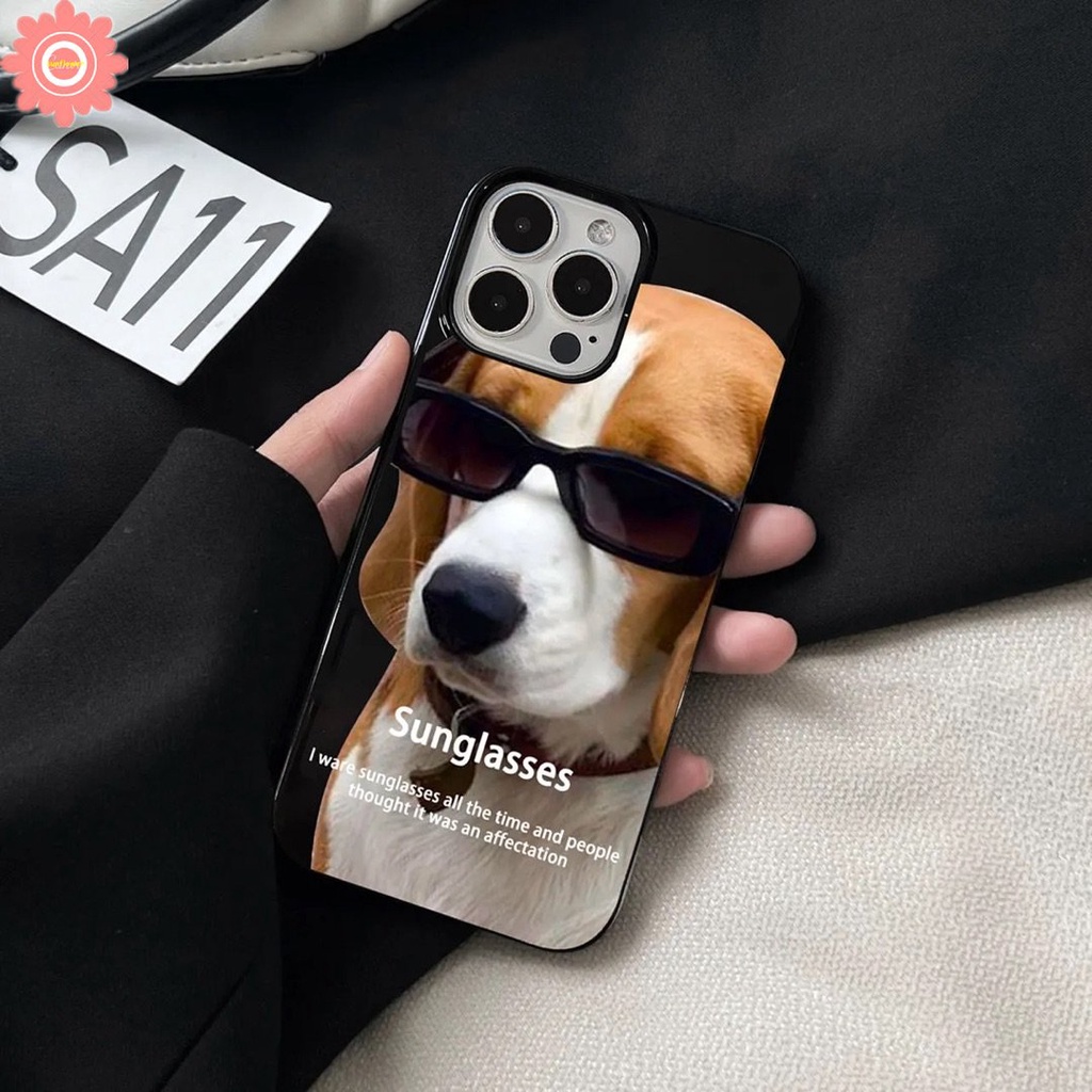 Kacamata Hitam Kartun Cool Dog Case Kompatibel Untuk iPhone 7Plus XR XS X Max11 13 12 14 Pro Max8 7 Plus SE 2020 Glossy Halus Shockproof Fun Dachshund Dog Soft Cover