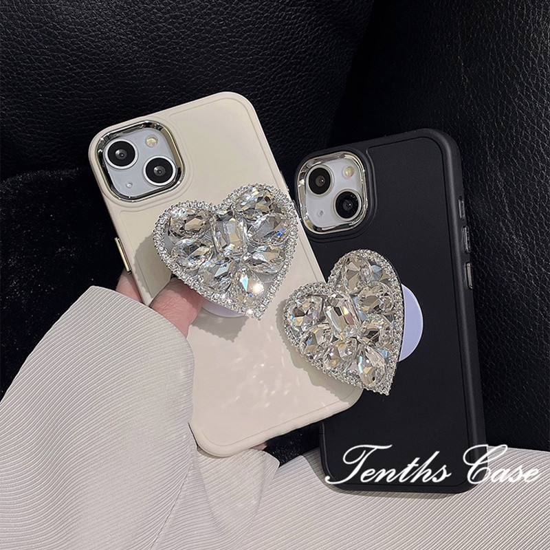 Kompatibel Untuk Iphone14 13 12 11 Pro Max X Xr Xs Max7 8 6s 6pus Soft Cover INS Gaya Warna Solid Casing Ponsel Dengan Braket Berbentuk Hati