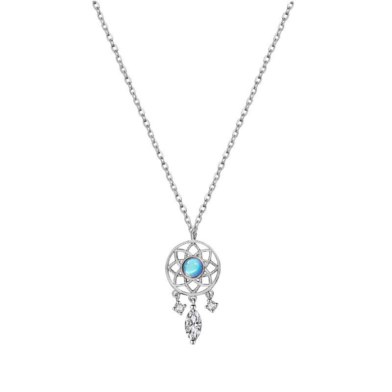 Fashion Moonstone Dream Catcher Water Drop Pendant Kalung Perak