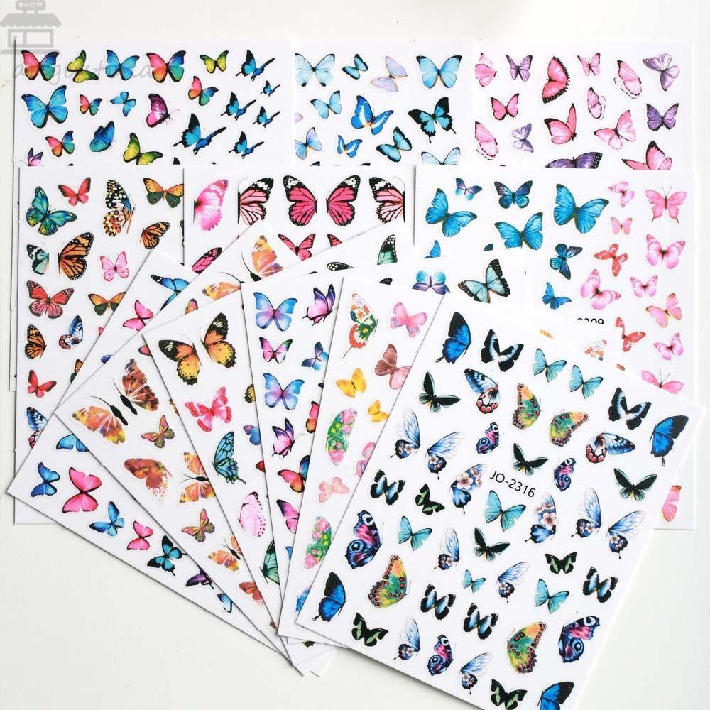 AUGUSTINA Agustina Stiker Kuku Kupu-Kupu Set Wanita Jepang Manicure Aksesoris Ins Style Musim Semi Perekat Diri Nail Art Dekorasi