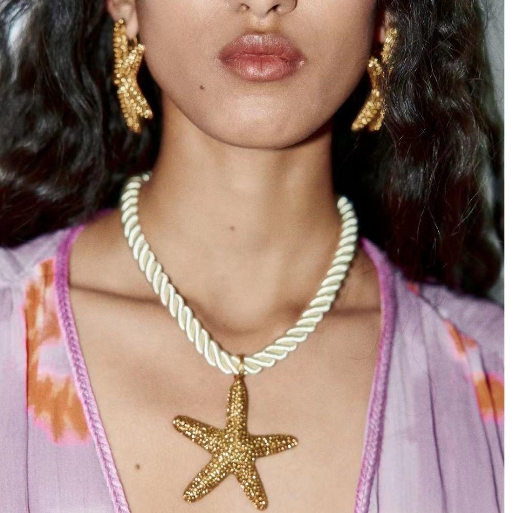 Anting LILY Starfish, Kalung Bintang Laut Musim Panas, Perhiasan Stud Telinga Emas Vintage Trendi2023 Untuk Pesta