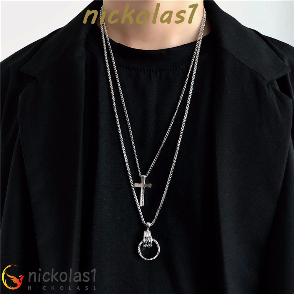 NICKOLAS1 Kalung Salib Kreatif Wanita Korea Liontin Fashion Perhiasan Double Layer Kalung Pasangan