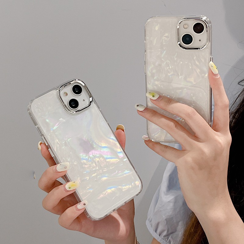 Silver Camera Colorful Shell Pattern Soft TPU Case HP iP iPhone 12 13 14 Pro Max 11 FTD Girl Woman Casing Apple