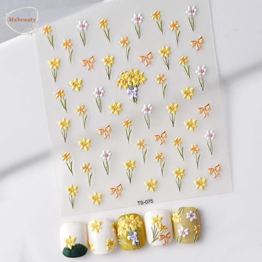 MXBEAUTY Kupu-kupu Stiker Kuku Warna-Warni Fashion Self-adhesive Manicure Aksesoris Daun Plumeria rubra Nail Art Dekorasi
