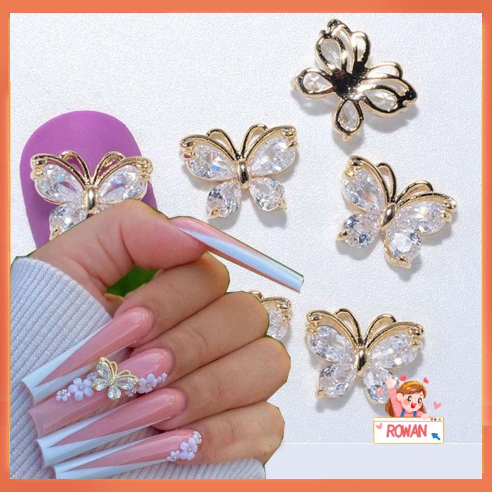 R-FLOWER 5pcs Nail Art Berlian Imitasi Manicure Aksesori 3D Shiny Butterfly