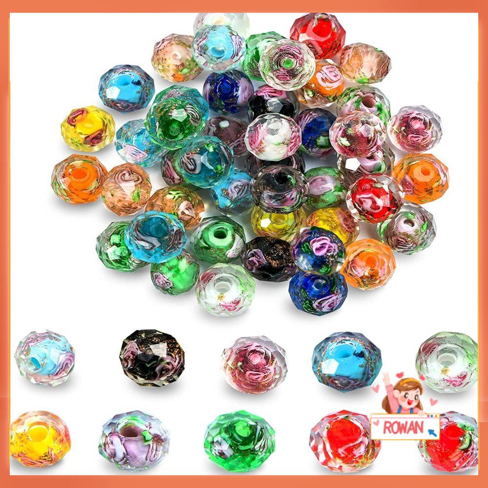 R-FLOWER 60pcs 10mm Manik-Manik Kaca DIY Rosario Membuat Bulat Handmade Pasir Emas