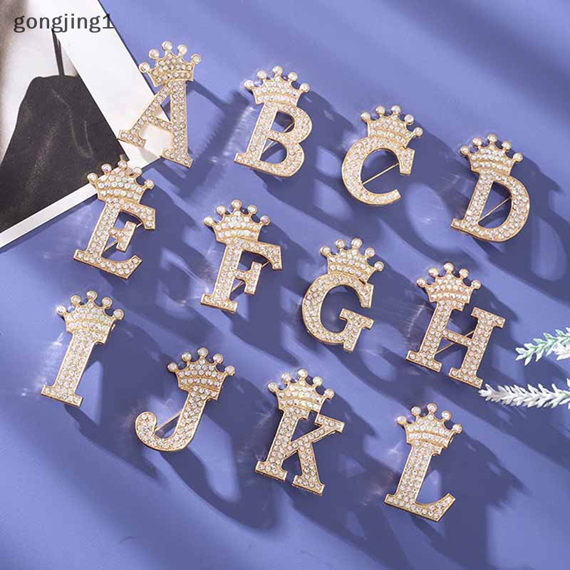 Ggg Fashion Mahkota26Huruf Inisial A Sampai Z Kristal Berlian Imitasi Bros Pin Untuk Wanita Gaun Pengantin Kerah Collar Pin Perhiasan ID