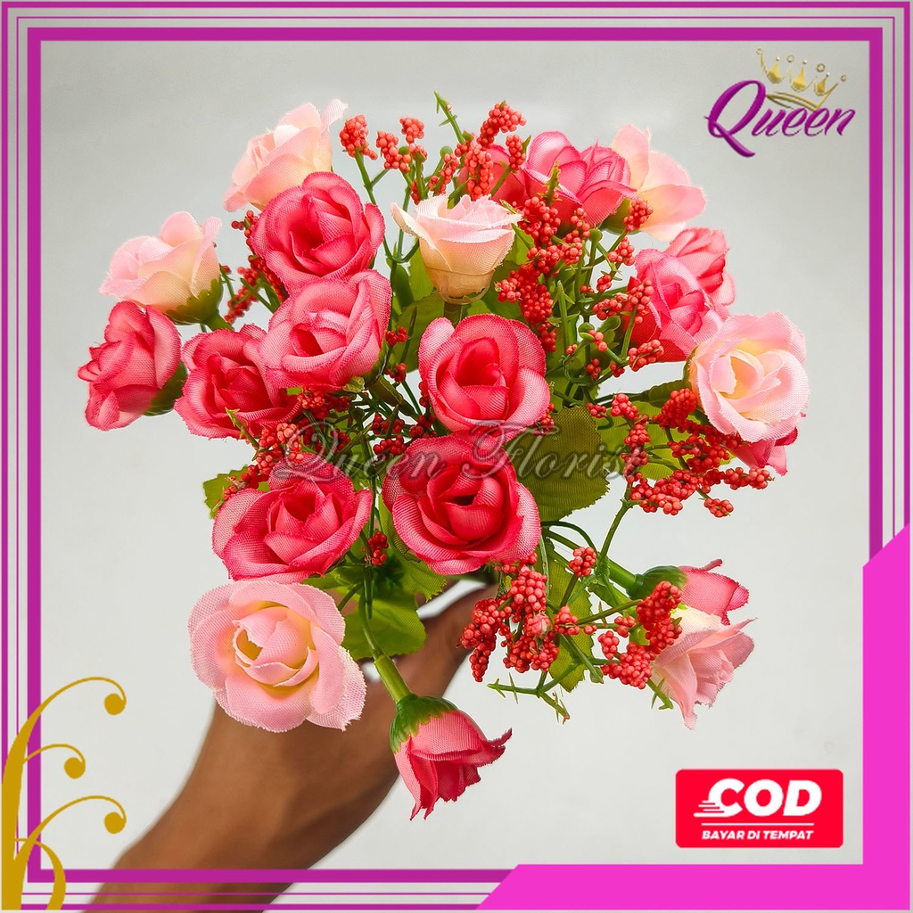 Rose Mini Classic Cabang 7 - Mawar Kecil Sutra Bunga Flowers Kamelia Artificial untuk Hiasan Cafe Rumah Kantor Ruang Tamu dan Dekorasi Pelaminan Wedding Pernikahan Artifisial Premium Import Murah Berkualitas