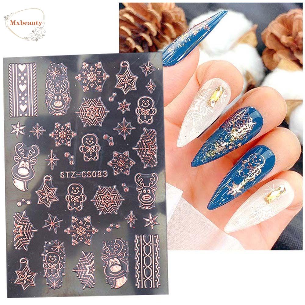 MXBEAUTY Stiker Kuku Natal Wanita Fashion Cinta Hati Manikur Aksesoris Snowman Nail Art Dekorasi