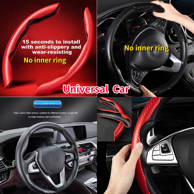 Cover Setir No inner ring Mobil Universal, Pelindung Setir Mobil Motif Serat Karbon Anti-Slip Universal Car Decoration Accessaries