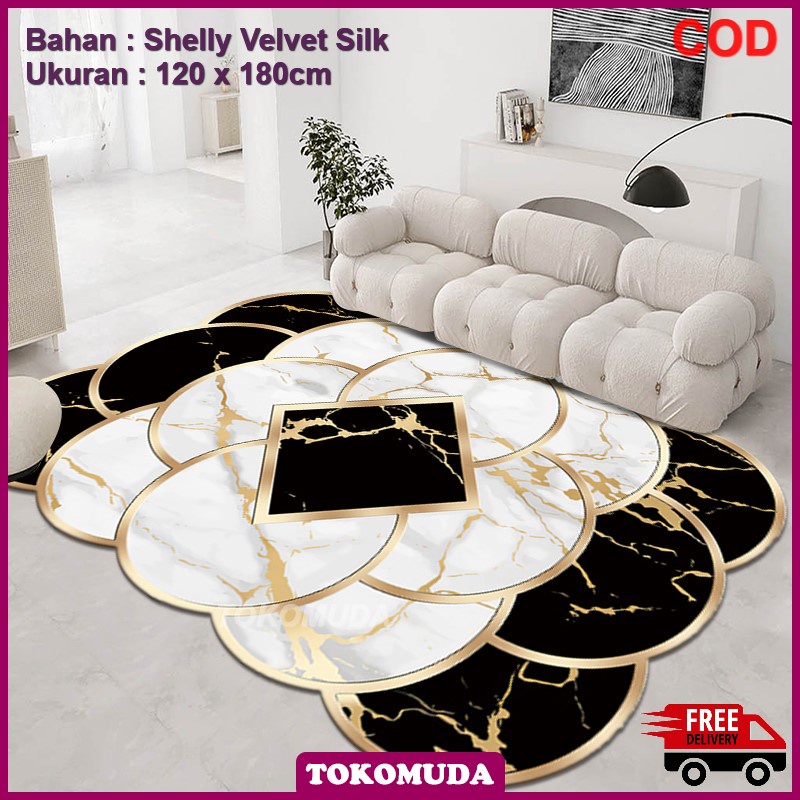 TOKOMUDA COD Karpet Ruang Tamu marble Import Polyster Silk Glossy 120x180 Karpet Import Marble Aesthetic Mengkilat