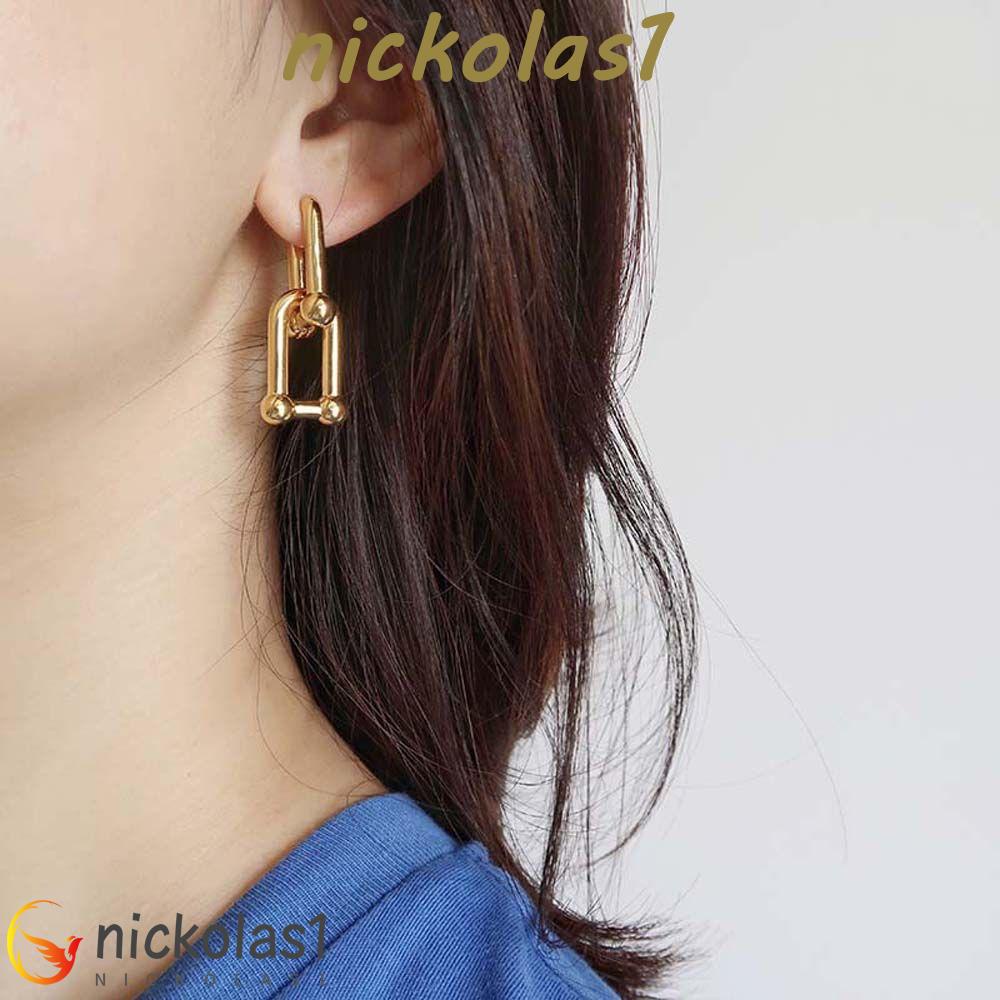 NICKOLAS1 Drop Earrings Pesta Fashion Kuningan Warna Emas Bentuk U Perhiasan Kunci Alloy