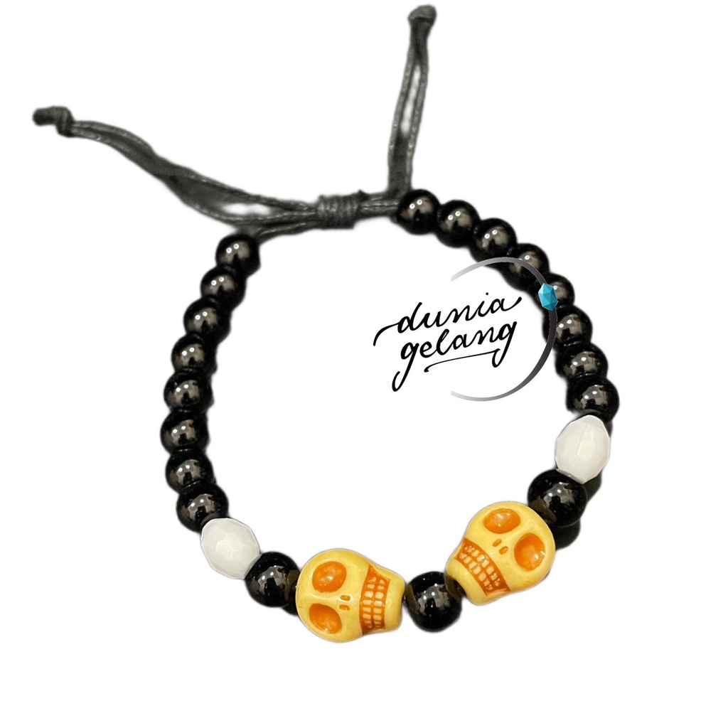 GELANG TALI MOTE HITAM TENGKORAK WARNA TALI ADJUSTABLE / GELANG PRIA WANITA ANAK DUNIA GELANG