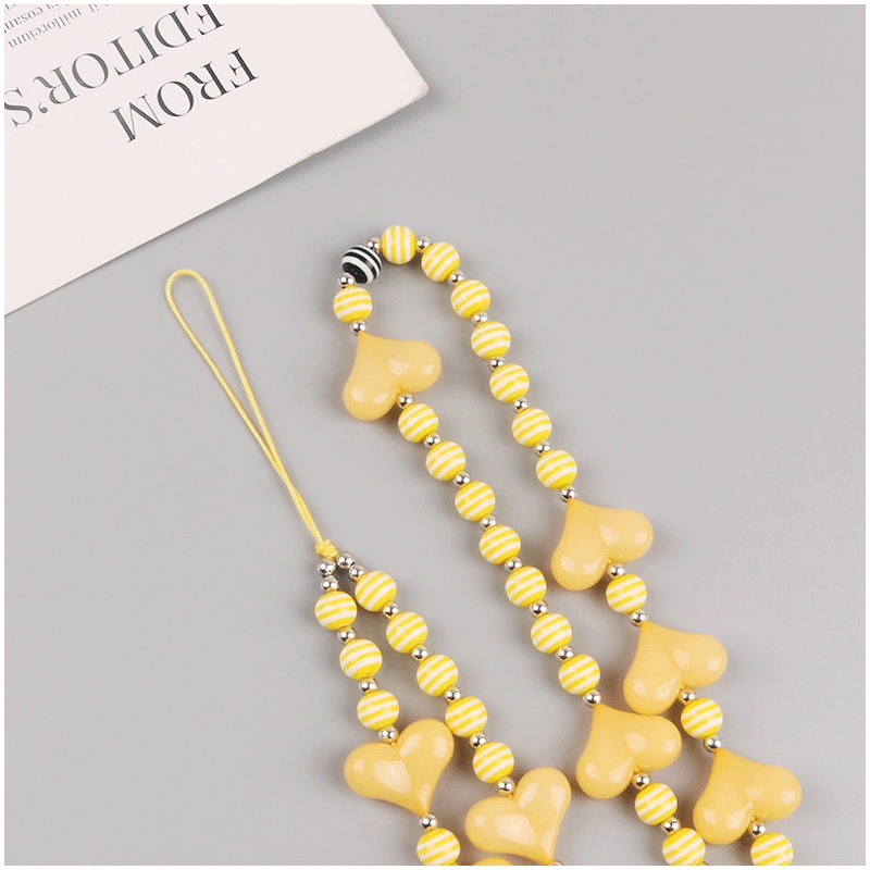 Manik-manik Bulat Bergaris Kuning Handmade Universal Phone Strap Untuk iPhone Untuk Samsung Untuk OPPO Untuk VIVO Untuk Huawei Untuk Redmi Untuk Xiaomi Case DIY Gelang Rantai