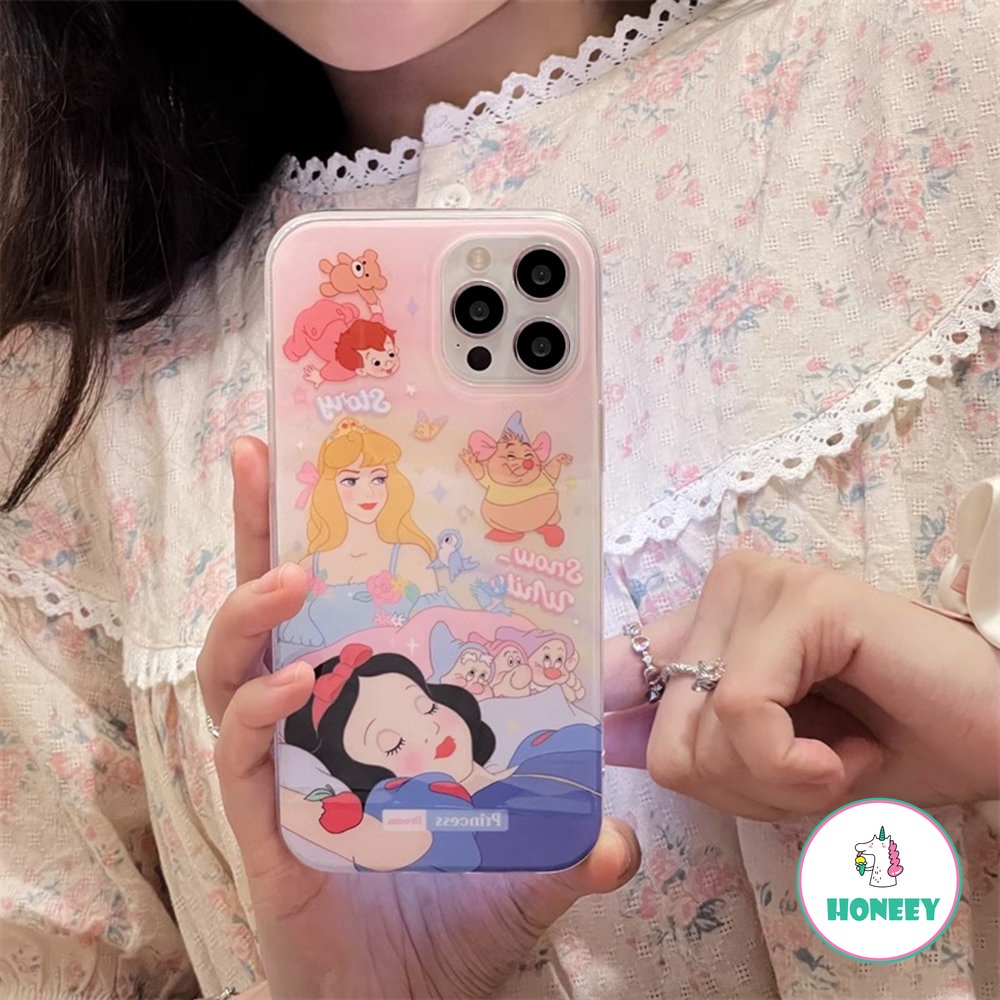 IPHONE Fashion Disney Princess Anime Snow White Mewah Glitter Casing Ponsel Kompatibel Untuk Iphone14 13 12 Pro Max Case Iphone11 Anti-Drop Lembut Penutup Belakang