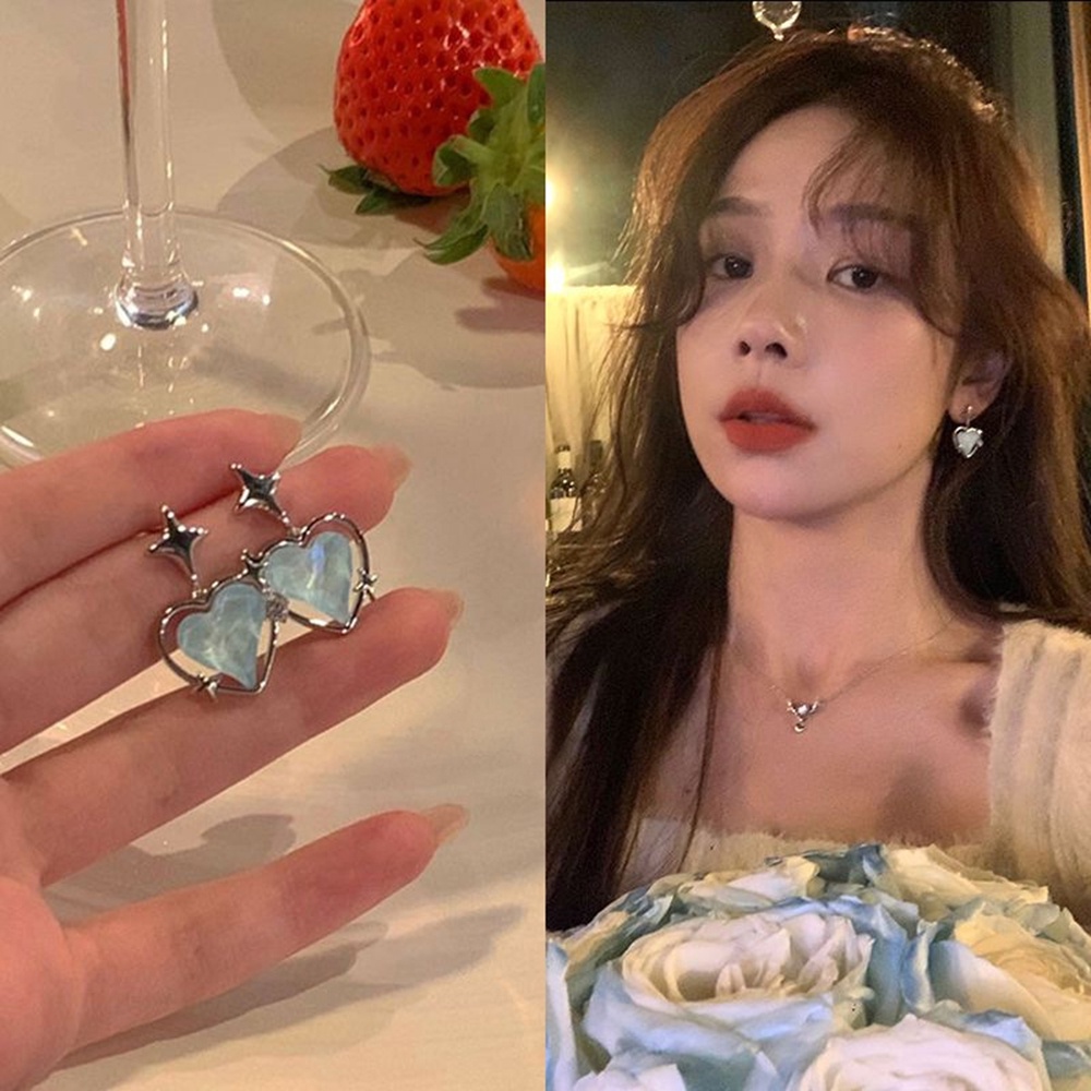 Ladies Anting Menjuntai Berlian Imitasi Elegan/INS Korea Manis Lucu Hati Cinta Bintang Anting Salib/Sederhana Liontin Anting Pejantan/Aksesoris Perhiasan Telinga Minimalis/