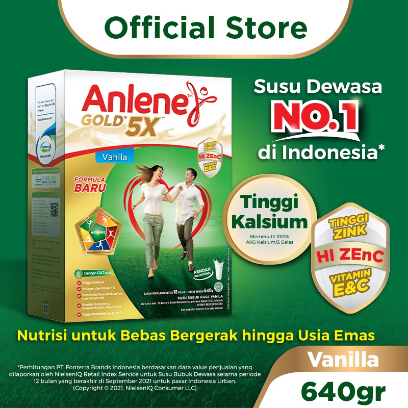 

Anlene Gold 5X Susu Bubuk Dewasa Vanila 620g - Nutrisi Tinggi Kalsium Untuk Tulang, Sendi, dan Otot