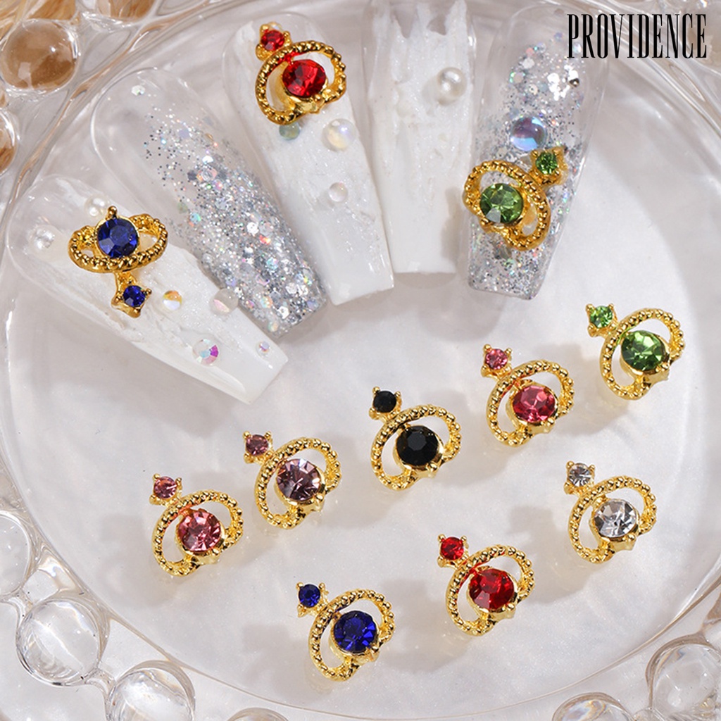 Providence 10 Pcs 3D Kuku Mengkilap Berlian Imitasi Multicolor Kristal Imitasi Alloy Planet Kuku Pesona Perhiasan Aksesoris Ponsel Case Ornamen DIY Nail Art Dekorasi