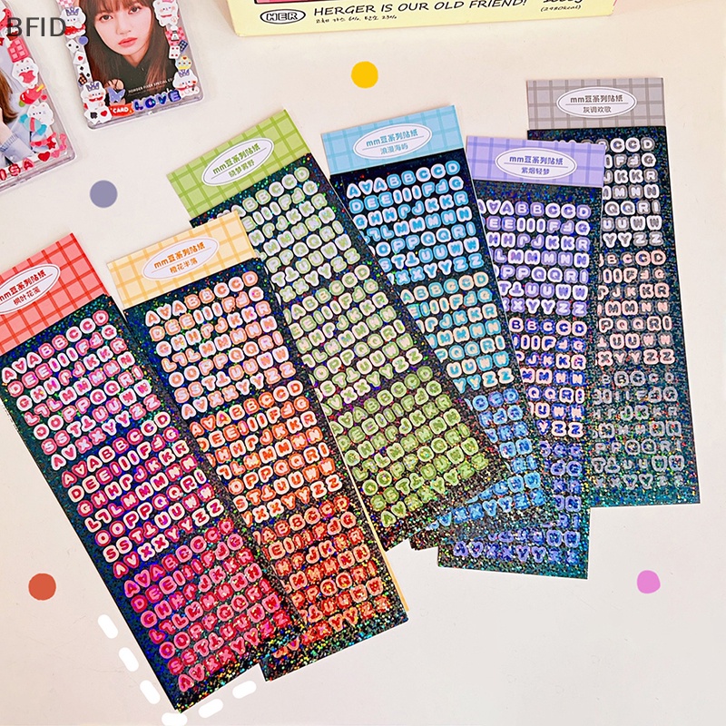 [BFID] 4sheets /Pack Laser Bling Huruf Hadiah Alfabet Stiker Hias Photocard Scrapbooking DIY Album Foto Perlengkapan Alat Tulis [ID]