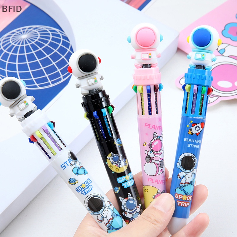 [BFID] 10warna Pulpen Astronot Ballpoint Multi Warna Kawaii Kartun Tekan-Jenis Warna Pulpen Alat Tulis Sekolah Pasokan Multi-Fungsi Hadiah Alat Tulis [ID]