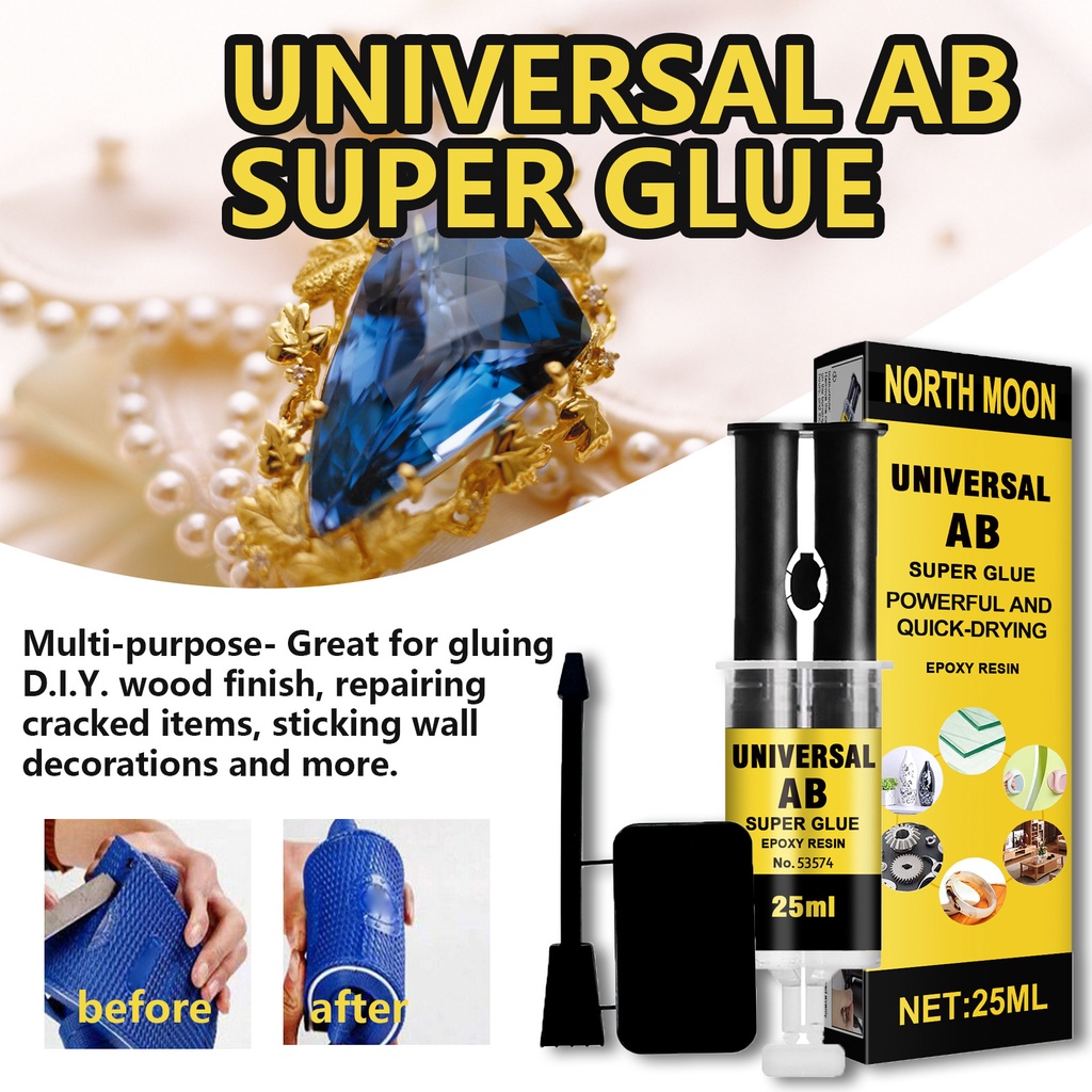 ღ 25ml Universal Ab Lem Epoxy Resin Lem Cair Perekat Yang Kuat Lem Perbaikan Rumah Tangga Untuk Keramik Logam Kaca Plastik Alat Perbaikan Rumah