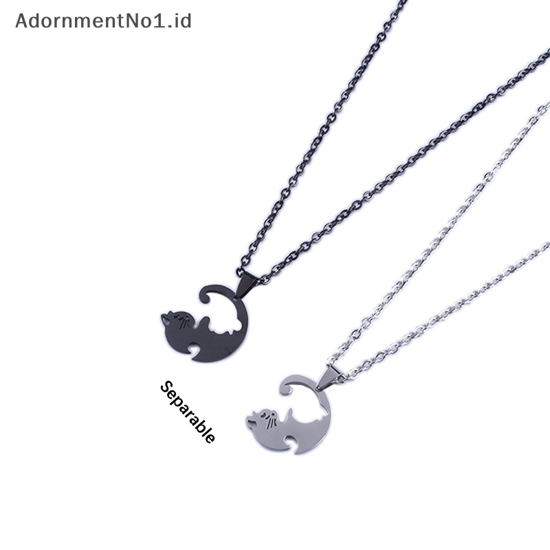 [AdornmentNo1] 1pasang kreatif pelukan kucing jahitan Stainless Steel liontin kalung Fashion pasangan yang serasi kalung persahabatan pasangan perhiasan