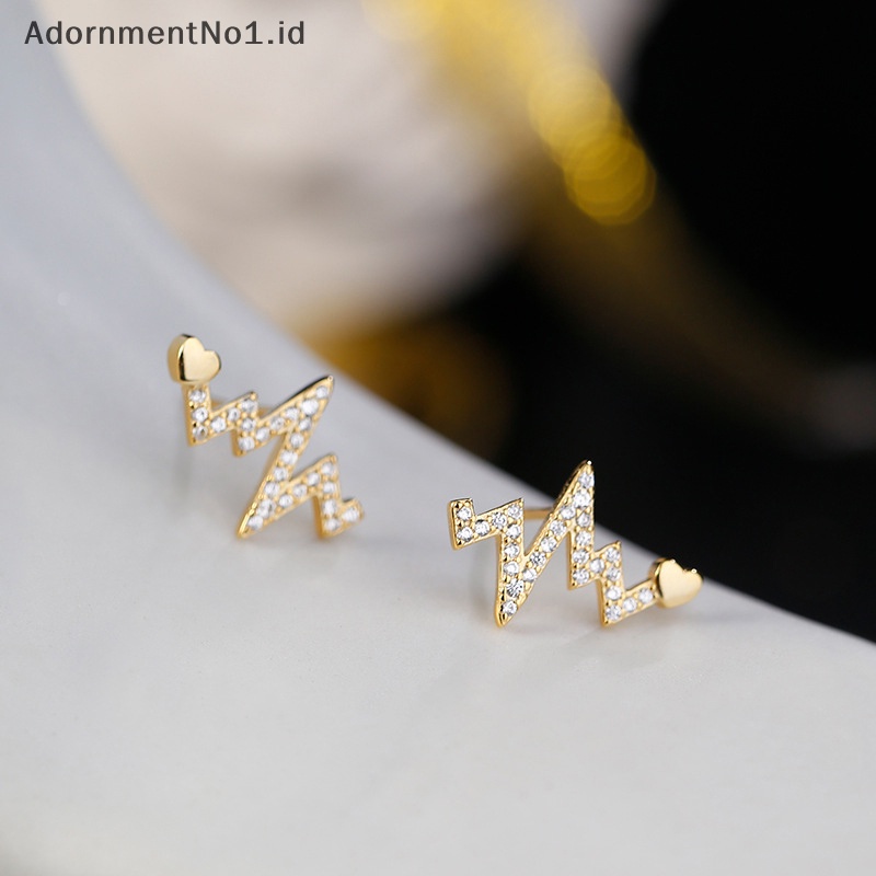 [AdornmentNo1] Wanita kreatif jantung elektrokardiogram Stud Earrings korea serbaguna berlian imitasi detak jantung anting baru Fashion perhiasan