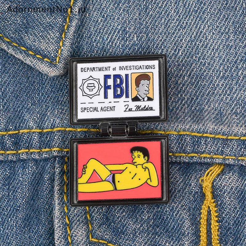 [AdornmentNo1] Fbi bros kartu nama agen khusus I Simpson Spille X-Lime FBI Fox Mulder ID Card Enamel Badge Coat Pin Punk hadiah perhiasan