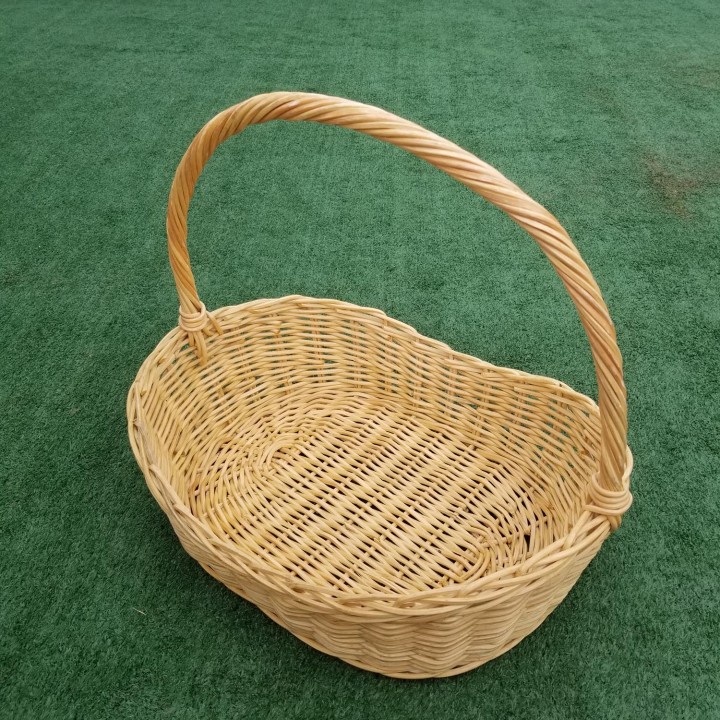 20 Kerajinan Tangan Rotan - Keranjang Buah Oval Gagang Tinggi 35x43x48cm