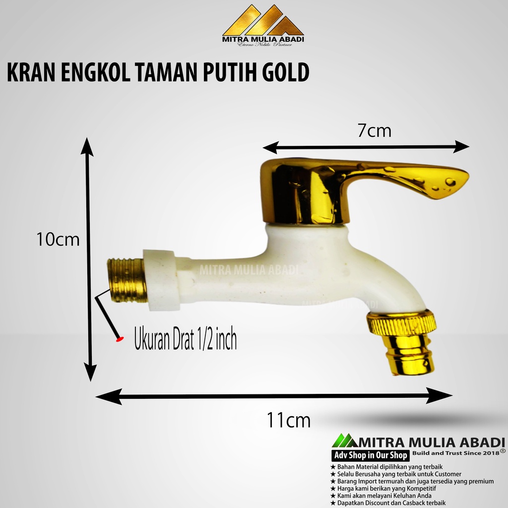 Kran Engkol Taman Putih Gold | Keran Air Taman | Kran Dinding