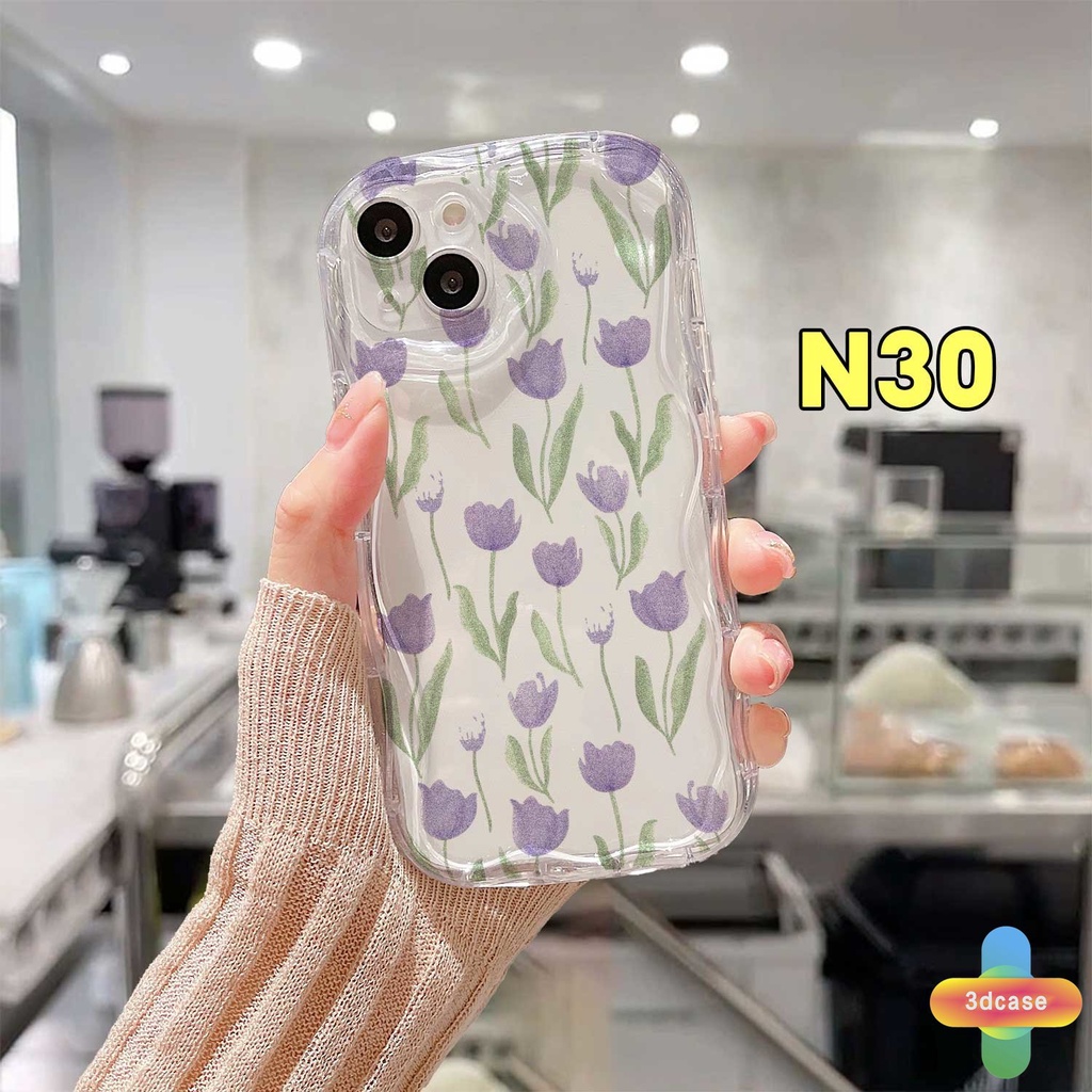 Untuk Case OPPO A54 A17 A17K A5S A57 A57S A57E A3S A15 A76 A96 A16 A95 A55 A7 A5 A9 A31 A53 A33 2020 A77S A12 A12S A1K A16E A16K A54S Reno 7 7Z 8Z 5 4 6 8 5F 5K 4F 4 5 06 Lite A74 A15S A52 A11K 3D Wavy Curved Edge Purple Floral Gentle Flowers Clear Case