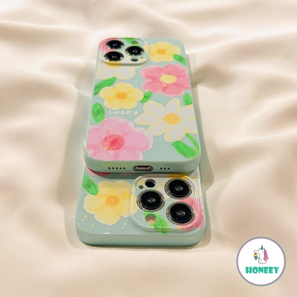 Oil Painting Water Blue Pink Flower Phone Case Compatible for iPhone 14 Pro 13 12 11 Pro Max 14Plus SE TPU Case Cover