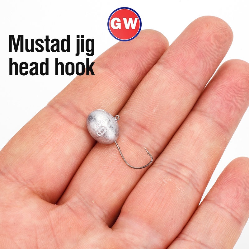 10pcs Mustad 0.8g-6g Kepala Jig Kait Air Asin Tackle Jig Hook Memimpin Bola Bulat Memancing Jig Memimpin Tajam Baja Karbon Lembut Cacing Jig Hook