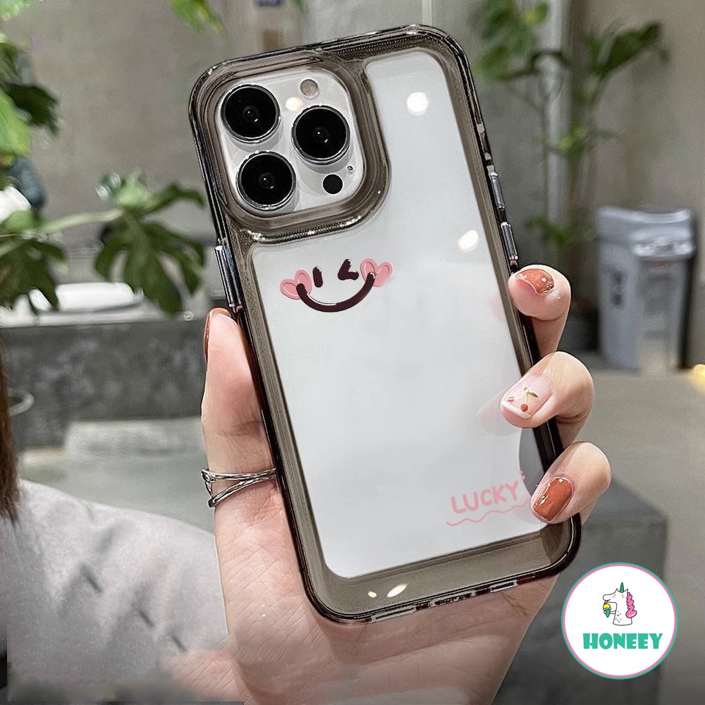 IPHONE Ins Simple Smiley Phone Case Kompatibel Untuk Iphone14 11 12 13 Pro Max XR XS 7Plus 8Plus Akrilik Bening Tahan Guncangan Penutup Belakang