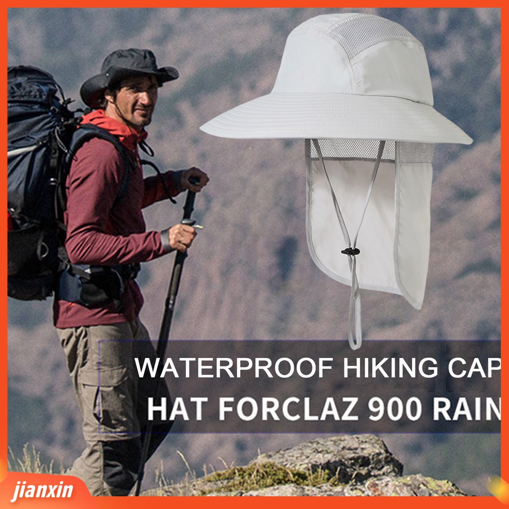 (In Stock) Unisex Topi Matahari Pinggiran Lebar Mesh Bernapas Adjustable Tahan UV Lipat Blok UV Nilon Outdoor Camping Memancing Topi Matahari Dengan Flap Leher Untuk Pria