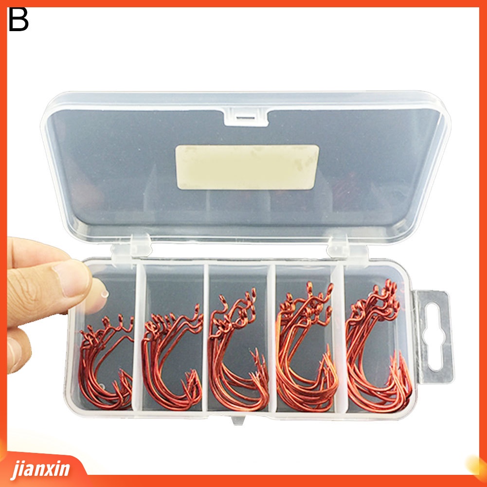 (In Stock) 50pcs2#1#1/0#2/0#3/0#Lure Carp Sea Fishing Hooks Dengan Aksesoris Box Tackle