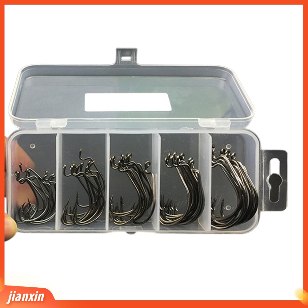 (In Stock) 50Pcs 2#1#1/0#memancing Jig Hooks Baja Karbon Tinggi Barb J-shaped Fishhook Set