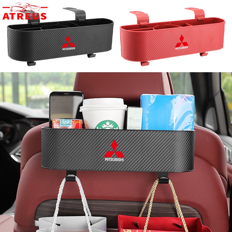 Mitsubishi Car Back Seat Organizer Kursi Belakang Mobil Hook Kotak Penyimpanan Cup Holder Tekstur Serat Karbon Untuk Mitsubishi Xpander Cross Pajero Outlander Sport Eclipse Attrage Triton Mirage Lancer