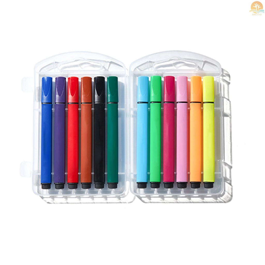 In Stock JIELISI 12warna Pulpen Spidol Cat Air Rounded Bullet Point Pen Kit Dapat Dicuci Berwarna Penanda Cat Tinta Kapasitas Besar Dengan Wadah Penyimpanan Untuk Melukis Menggambar Tulisan Col