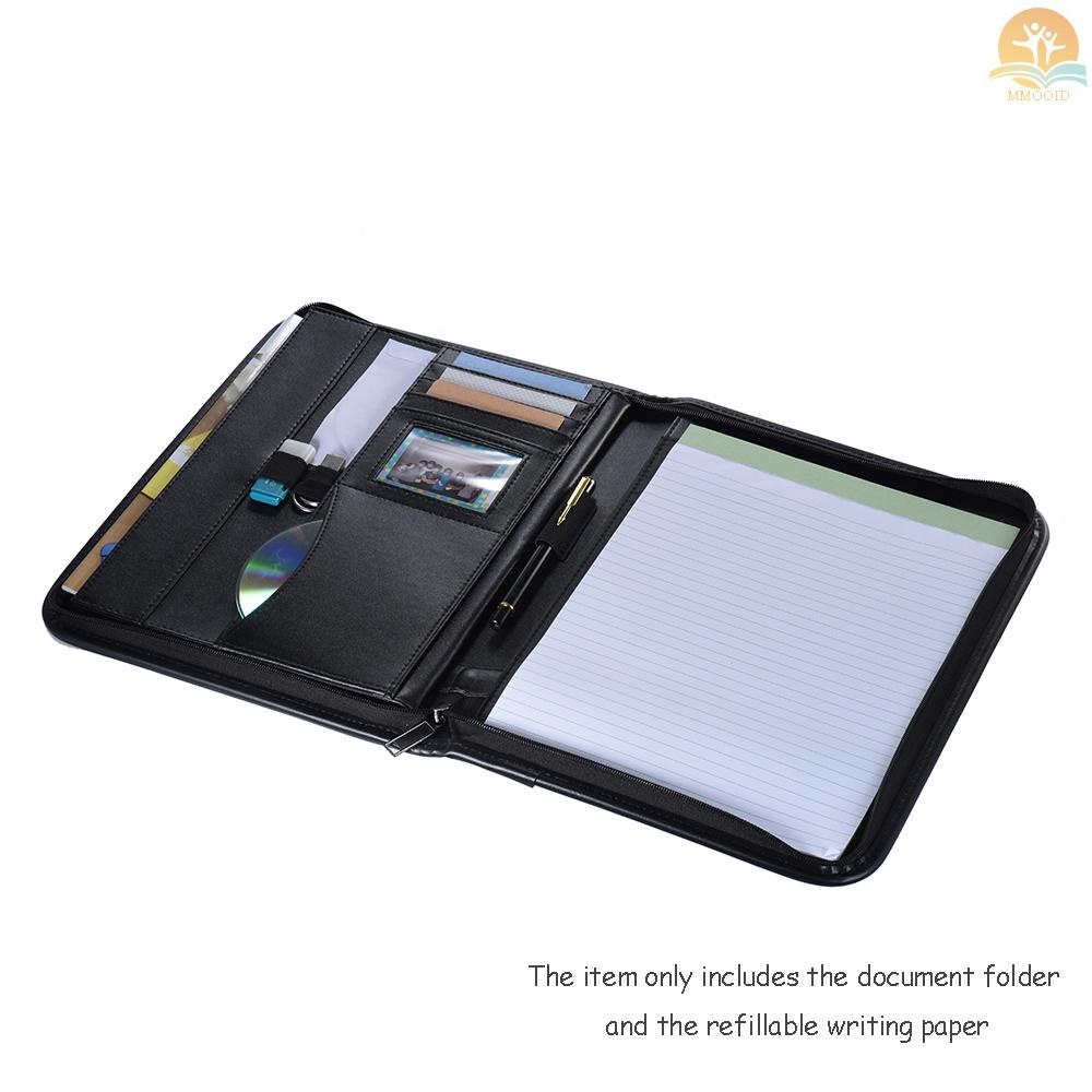 In Stock Multifungsi Profesional Bisnis Portfolio Padfolio Folder Dokumen Case Organizer A4 Kulit PU Penutup Resleting Dengan Holder Kartu Nama Memo Note Pad