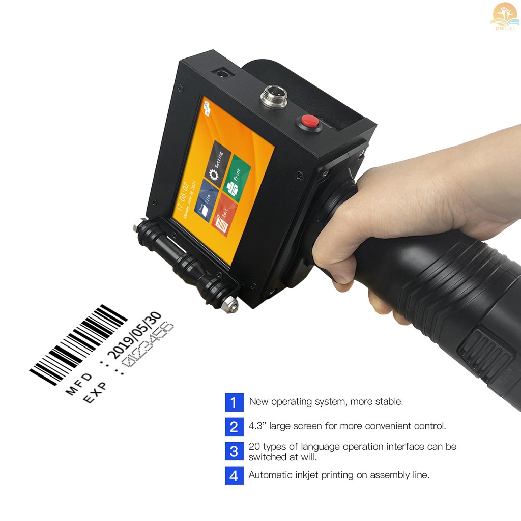 In Stock Handheld Printer Portable Inkjet Printer High Definition Printer Kode Inkjet Dengan Layar Sentuh LED 4.3 Inci Cartridge Tinta Cepat Kering Untuk Label/Tanggal Produk/Barcode/Tra