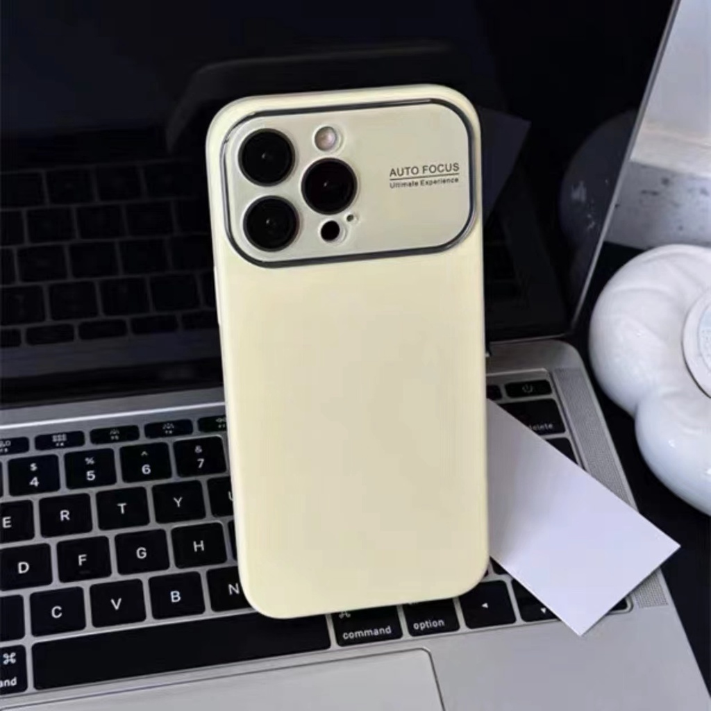 IPHONE Penutup Lensa Kaca Jendela Besar Pelindung Casing Lembut Cocok Untuk Iphone14 13 12 Pro Max Casing Ponsel Silikon Cair Warna Solid Dengan Logo