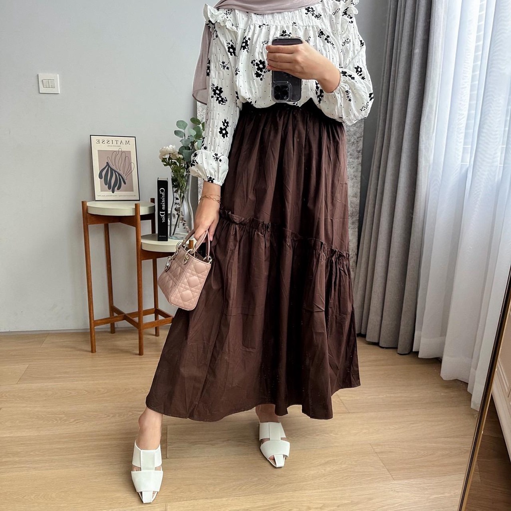Oclo Linou Skirt bawahan wanita rok poplin import vintage casual basic daily wear