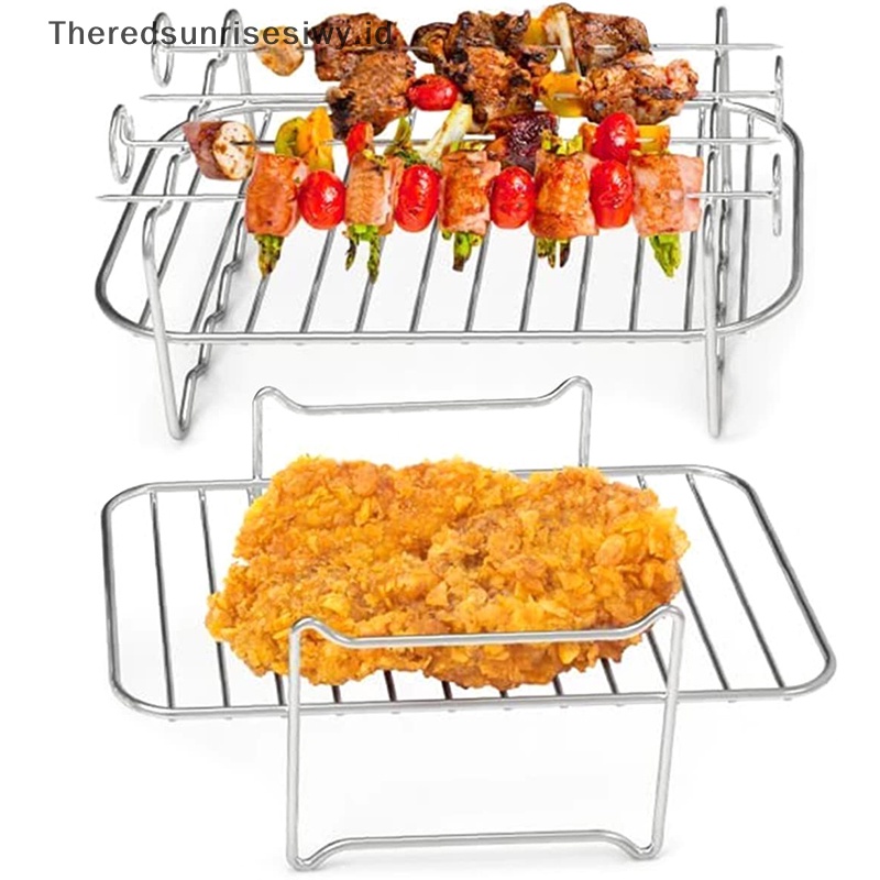 #Home &amp; Life #Air Fryer Rack Double Basket Air Fryers Stainless Steel Grill Holder Air Fryer Aksesoris Rak Masak Rak Roti Bakar Untuk Oven~