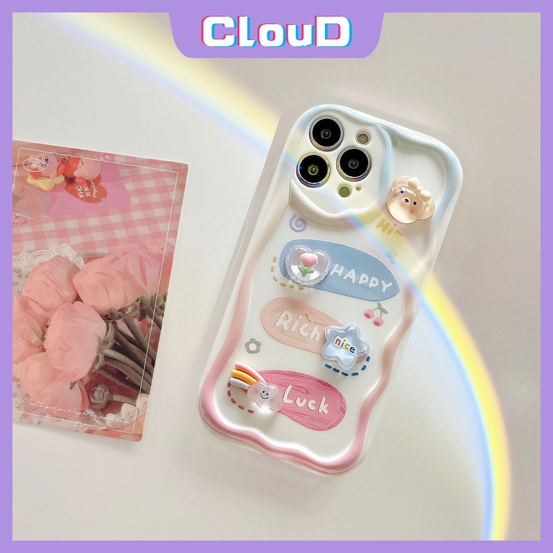 Untuk Realme C21Y C15 C20 C25Y C55 C30 C31 C25 C12 7i 5i 5c25s C21 C17 C3 C20A C53 C33 9i 6i 5s C35 C11 Beruang Lucu 3D Tepi Melengkung Bergelombang Kartun Kelinci Bintang Rainbow DIY Boneka Case