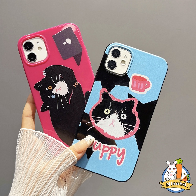 IPHONE Casing Ponsel Lembut Glossy Kucing Lucu Kompatibel Untuk Iphone14 13 12 11 Pro Max X Xr Xs Max 87 6 6s Plus Se2020Lensa Lubang Besar Shockproof Matte Bumper Anti-drop Soft TPU Back Cover